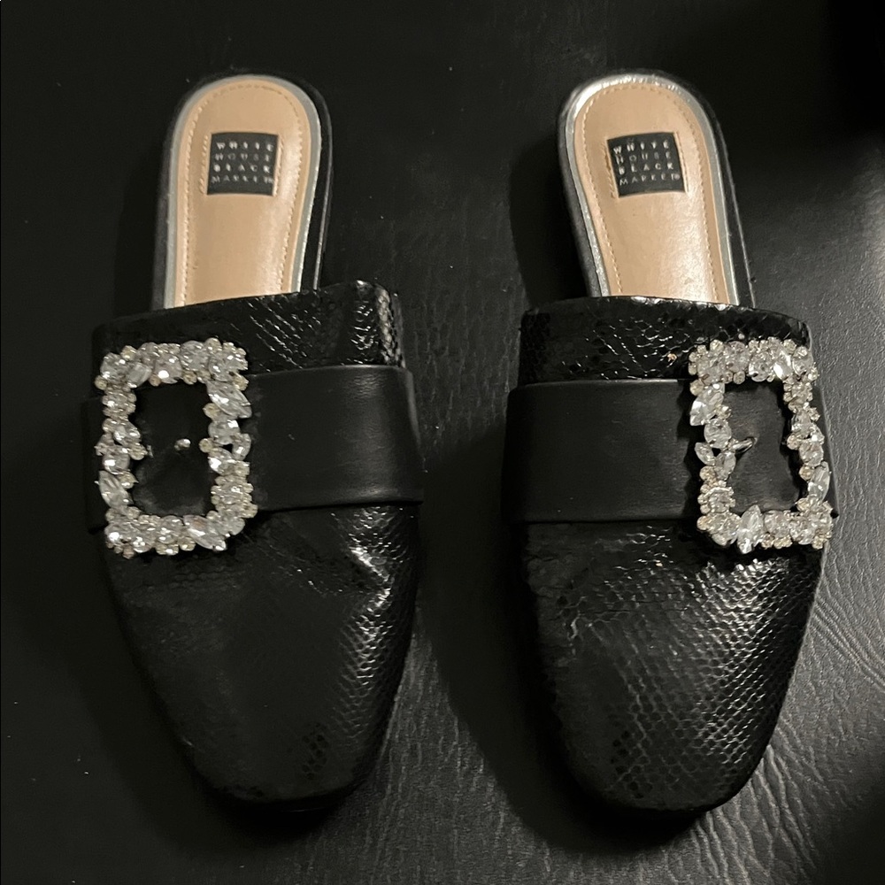 Zara Black Mules with Crystal Embellishment